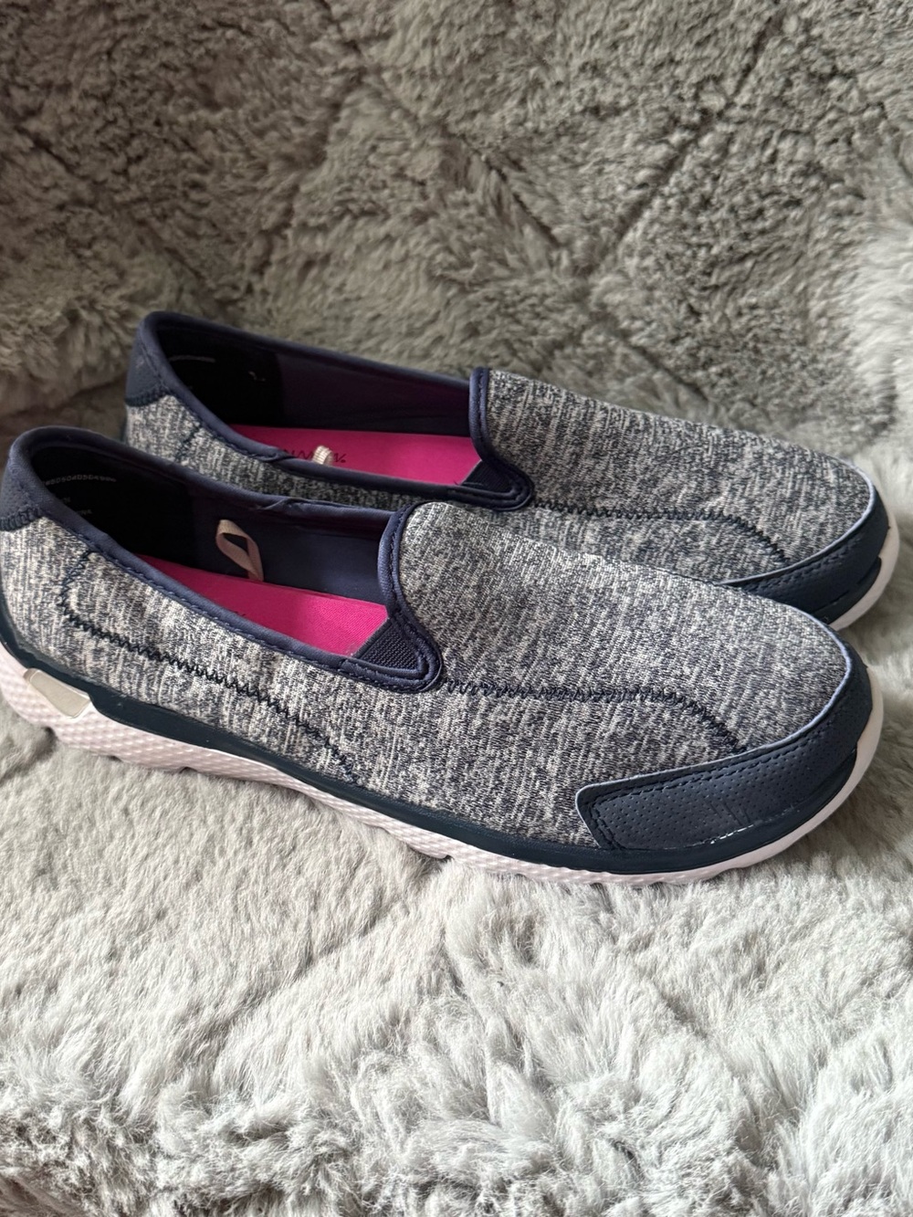 Danskin 9 Slip-On Knit Casual Sneakers for Women — Gray with Pink Insole